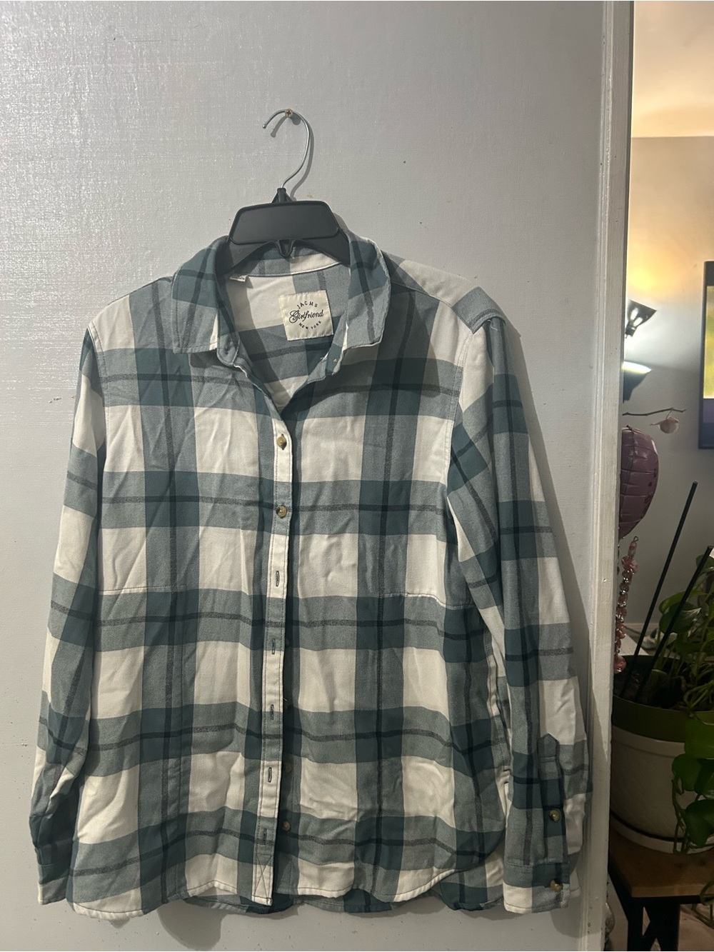 JACHS Girlfriend Teal and White Plaid Shirt
